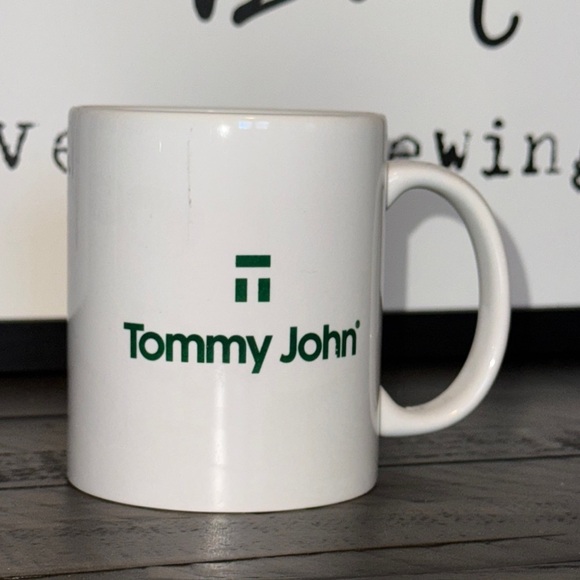 TOMMY JOHN underwear co. BALLSY white/green ceramic coffee tea mug cup drinkware - Picture 2 of 7